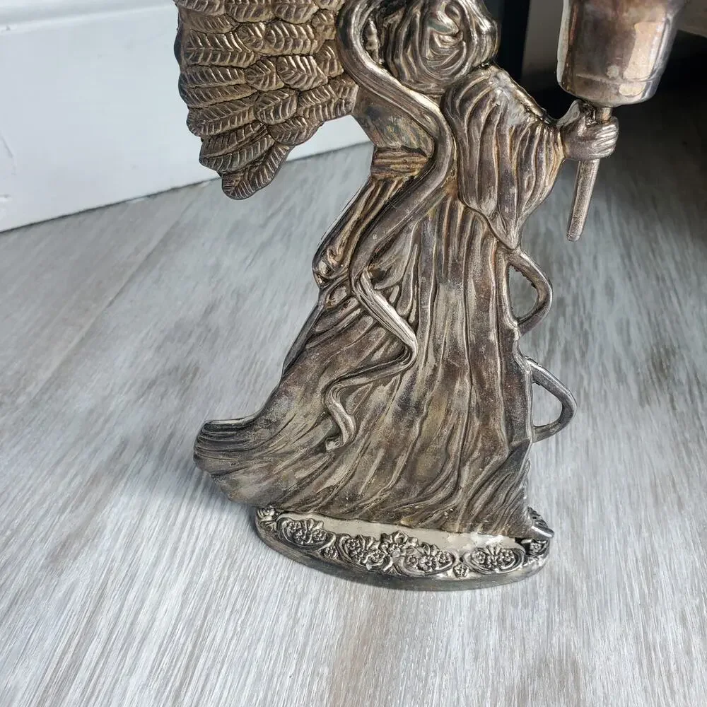 Vintage Brass Silver Angel Candlestick Holder 8